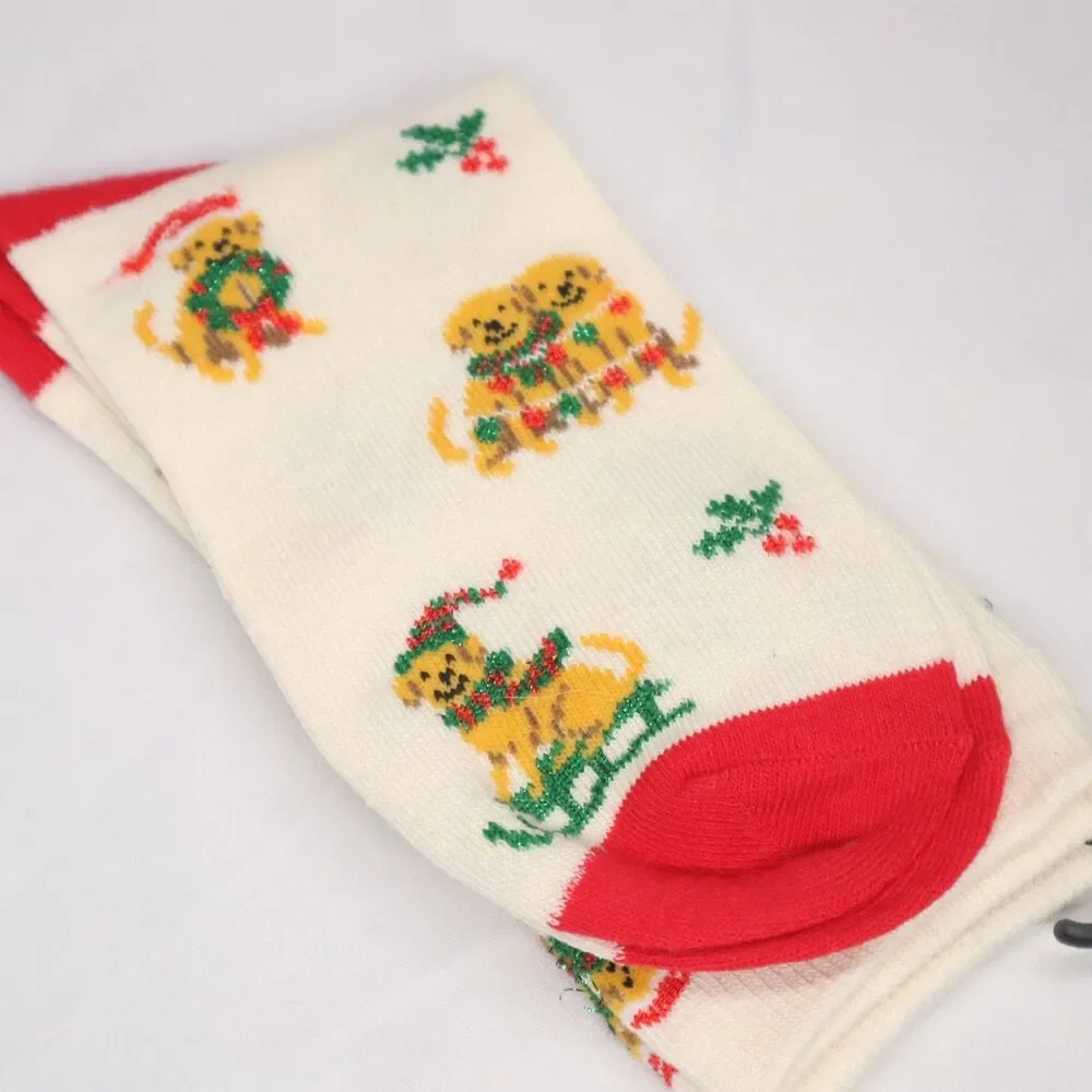 Dog on Sleigh Holiday Socks NEW Size 5-10 Shine